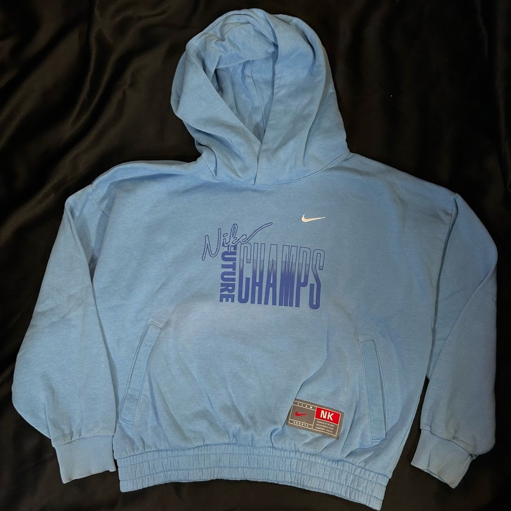 Nike Baby Blue Center Swoosh Future Champs Vintage Style Pull Over Hoodie Kids L